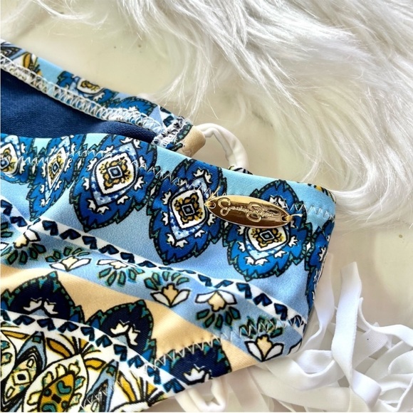 Jessica Simpson Navy Blue Medallion Boho Floral Side Tie Bikini Bottoms - Picture 5 of 6